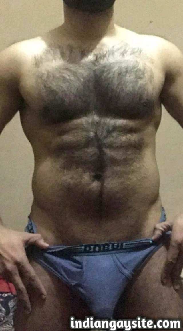 Indian Gay Porn: Sexy desi hairy bull showing off his hunky body and big hard cock