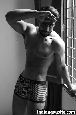 Naked Indian Hunk Posing in Hot Boxers