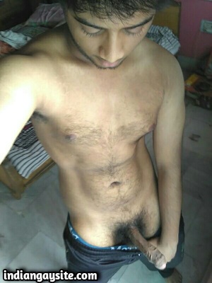 Slutty Naked Twink Shows Huge Uncut Cock & Fit Body