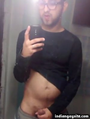 Gay nerd guy cumming hard in the toilet