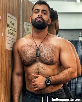 Hairy muscle hunk shows sexy body in bulging briefs