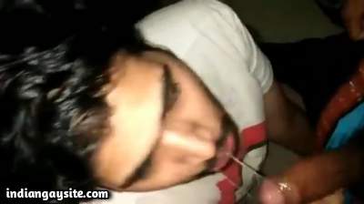 Slutty gay twink sucking his master's cock