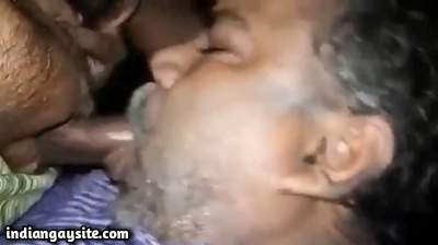 Gay old man sucking a top's big dick in park
