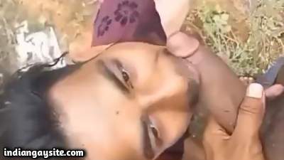 Public gay BJ to a thick desi cock