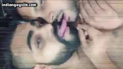 Slutty gay lovers kissing and playing with tongue