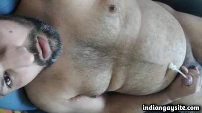 Naked horny daddy cumming hard on sexy body