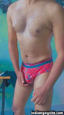 Naked horny twink exposing in tight sexy briefs