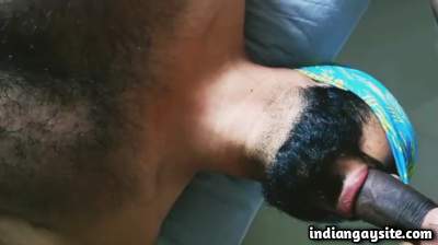 Long hard cock banging a bearded gay hunk's face