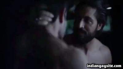 Movie romance scene of sexy actors going gay