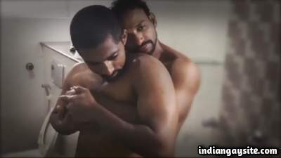 Romancing naked hunks enjoying wildly in shower