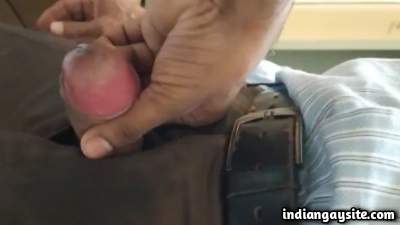 Horny office man gets a handjob from stranger