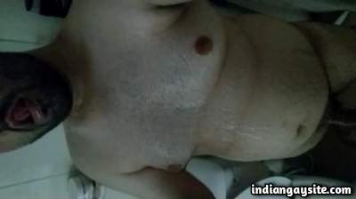 Chubby masturbating man playing with his cock on cam