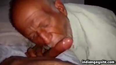 Horny gay grandpa sucking a huge hard cock