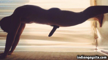 Horny hard guy teasing a huge and rock hard boner