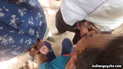 Sucking gay stranger pleasing two horny guys outdoor