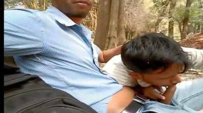 Cock hungry slut sucking stranger on park bench