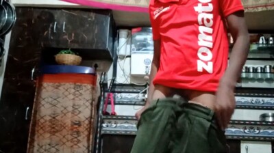 Delivery boy masturbating after long shift