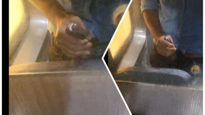 Jerking off in train bathroom and cumming in sink