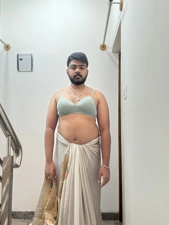 Slutty crossdresser.in saree undressing 6