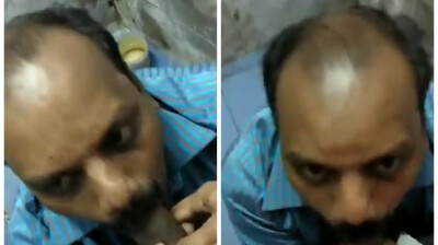 Bald tamil daddy on his knees sucking juicy bbc