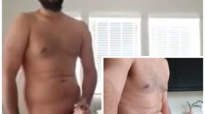 Hot naked stud jerking off in kitchen