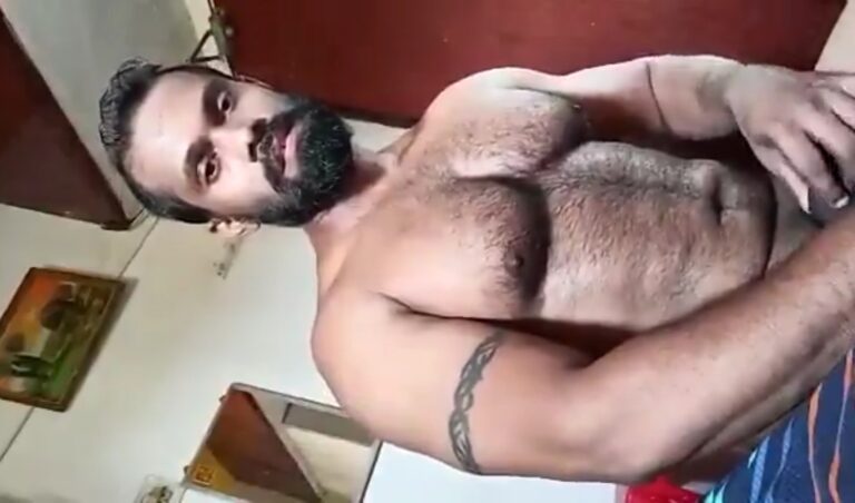 Muscular hottie squeezing his BBC hard