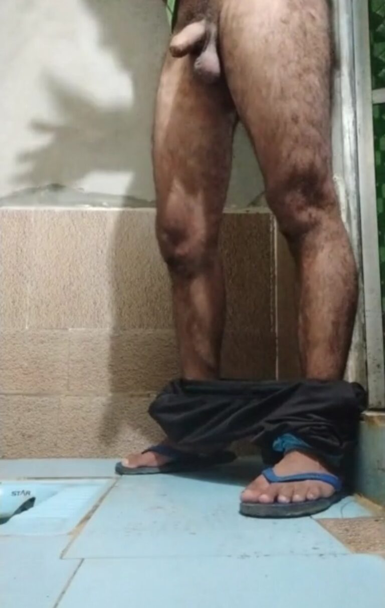 Tall hairy Desi daddy cumming in office bathroom