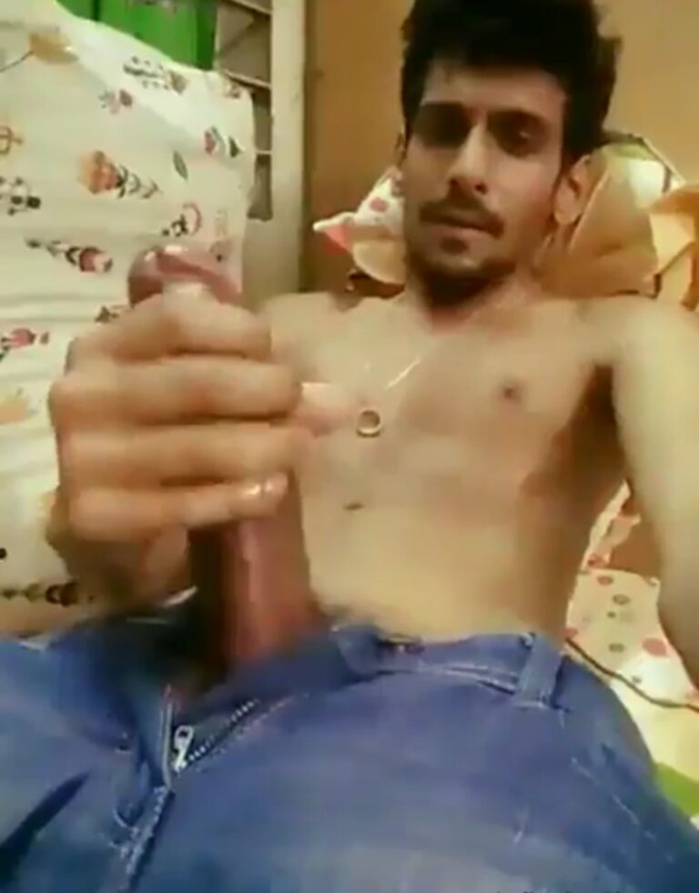 Hung masturbating man rubbing his huge hard cock