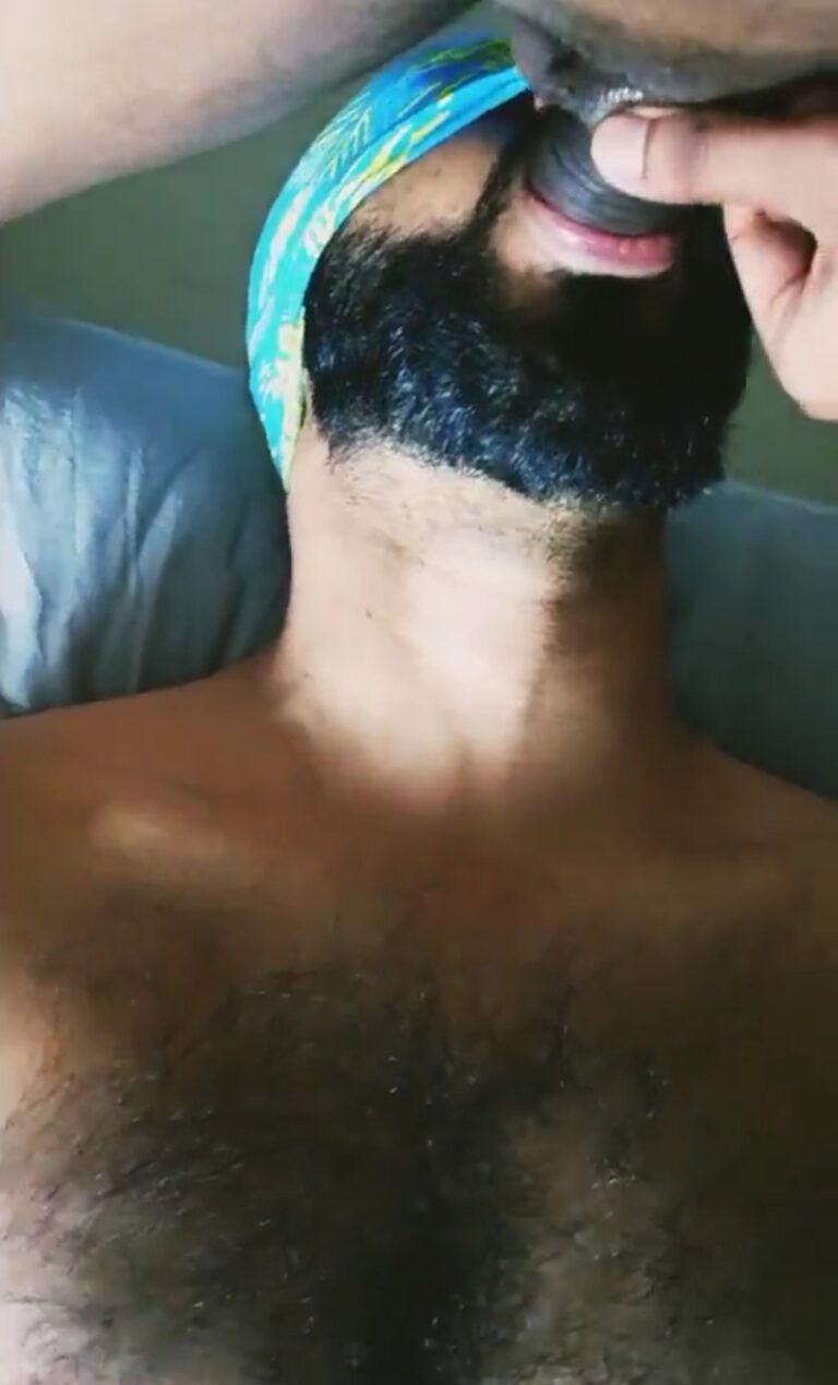Long hard cock banging bearded gay hunks face