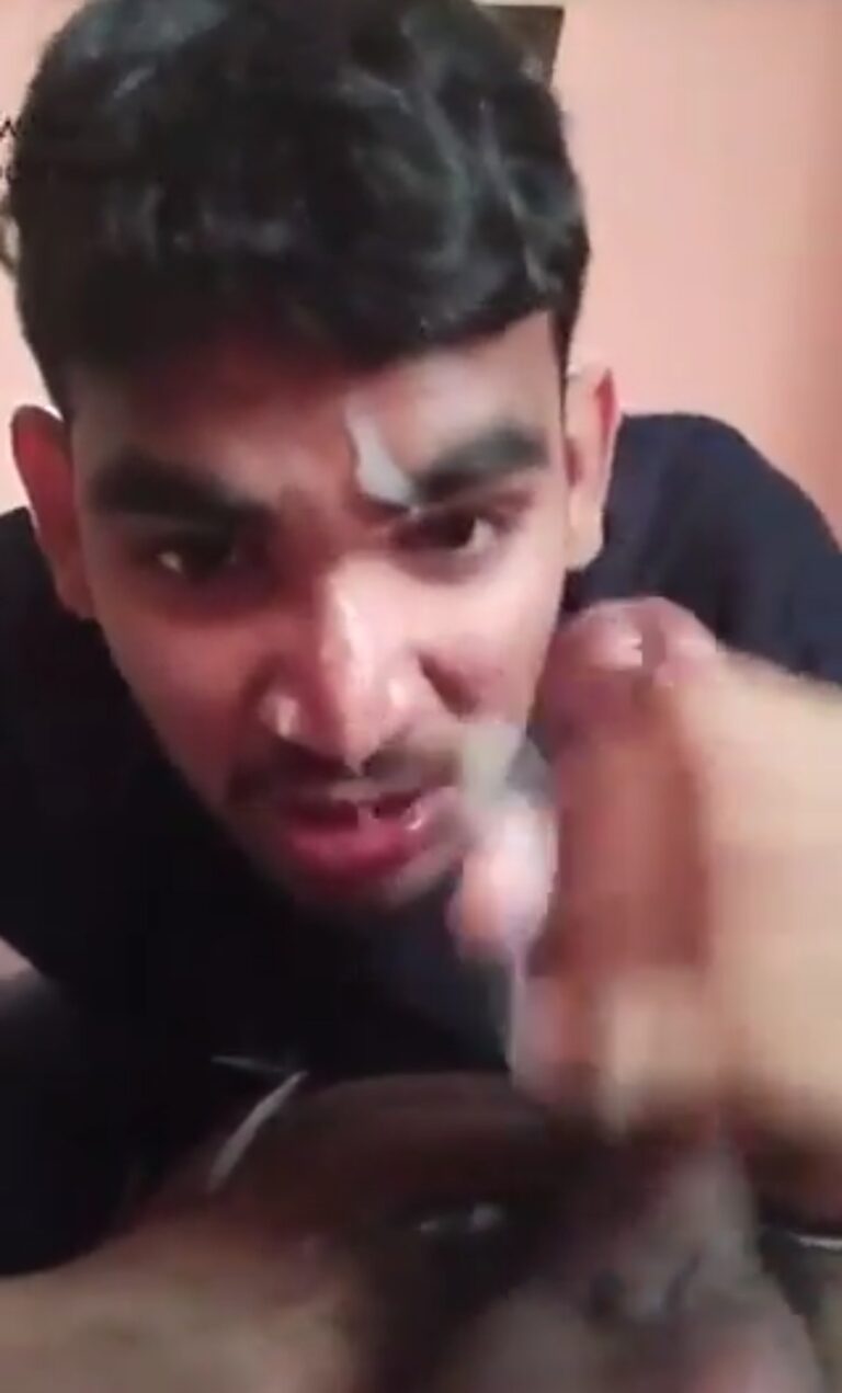 Cock sucking hot Desi boy getting cum facial