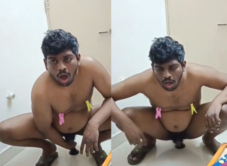 Crossdresser fucked himself with dildo