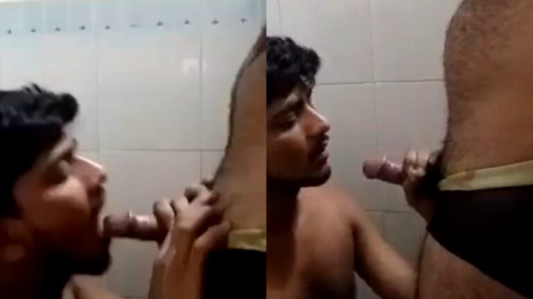 Gay guy sucks dick in bathroom hot blowjob