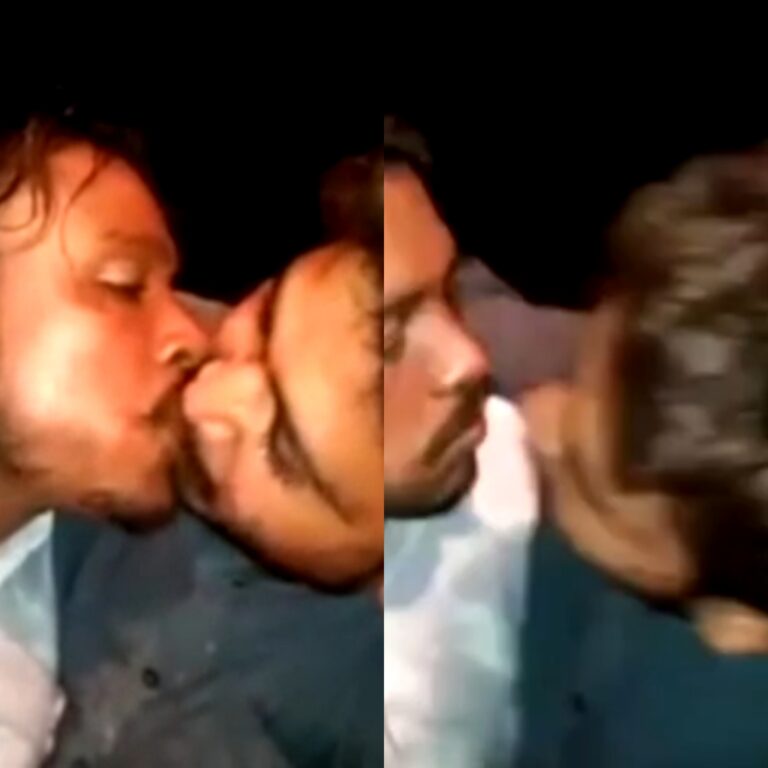 Gay guys kissing on road porn clip