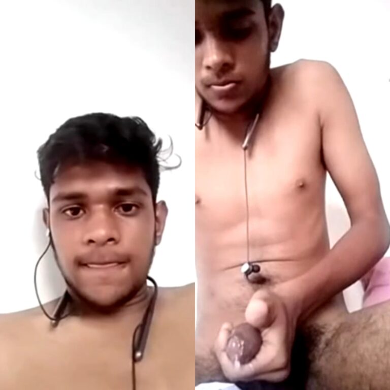 A young Indian college boy enjoys a heated sexting session and solo masturbation while on an audio call with a friend.